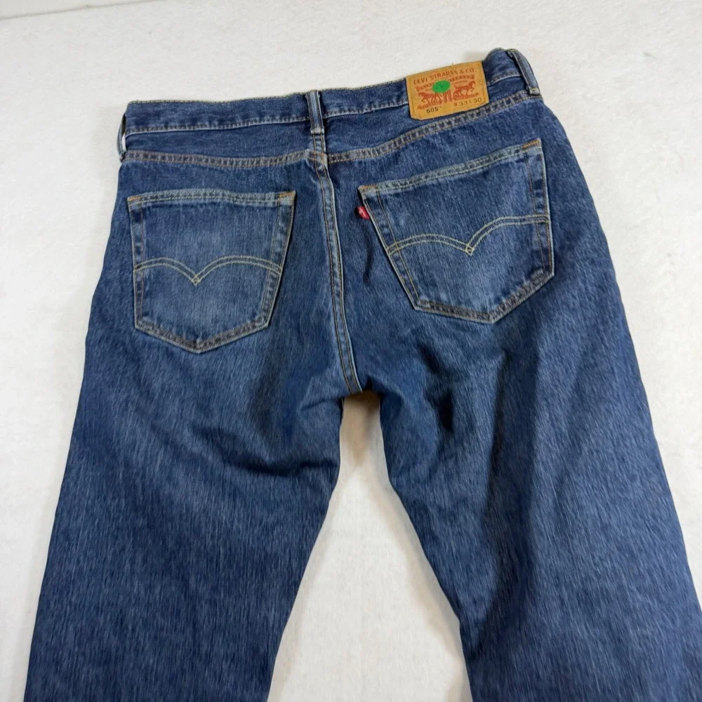Levis 505 Regular Fit Straight Leg Jeans Mens 33x30 Blue Medium Wash Denim